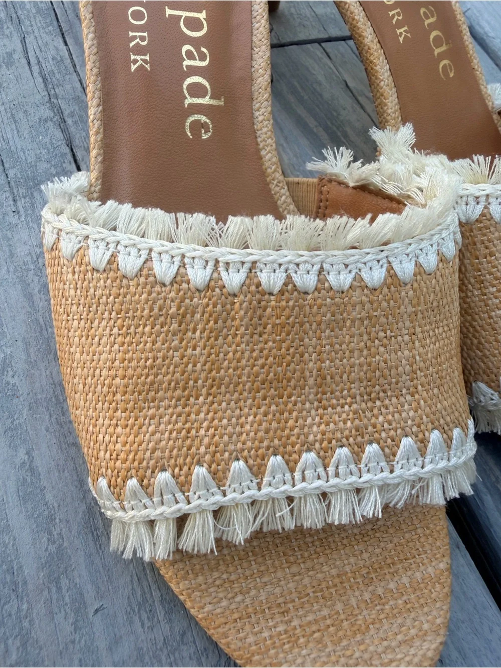 Kate Spade New York Sabine Raffia Fringe Slide Sandals Women’s 8 Tan Natural